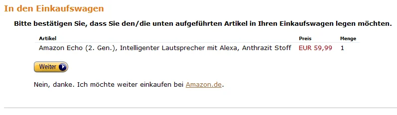 Amazon PartnerNet Affiliate Warenkorb Link