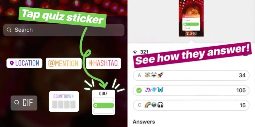 Illustration from the German original: More interaction with the Instagram Stories quiz sticker