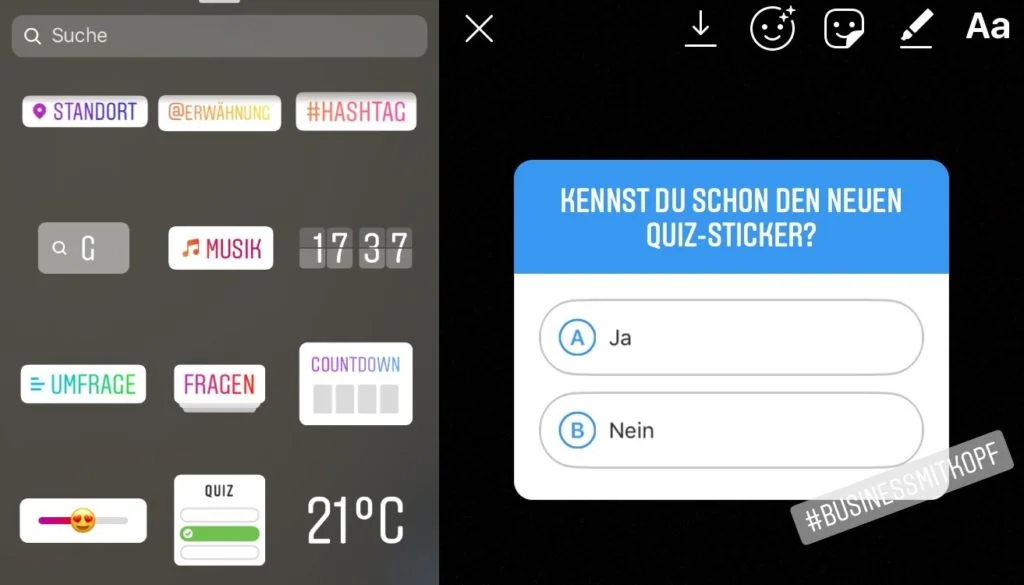Illustration from the German original: More interaction with the Instagram Stories quiz sticker