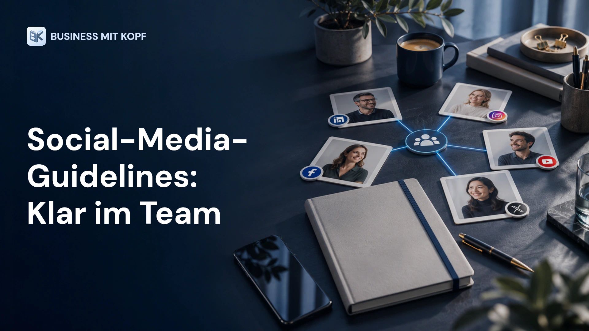 Handbuch, Profilkarten und gemeinsame Orientierungslinie. Titel: Social-Media- Guidelines: Klar im Team.